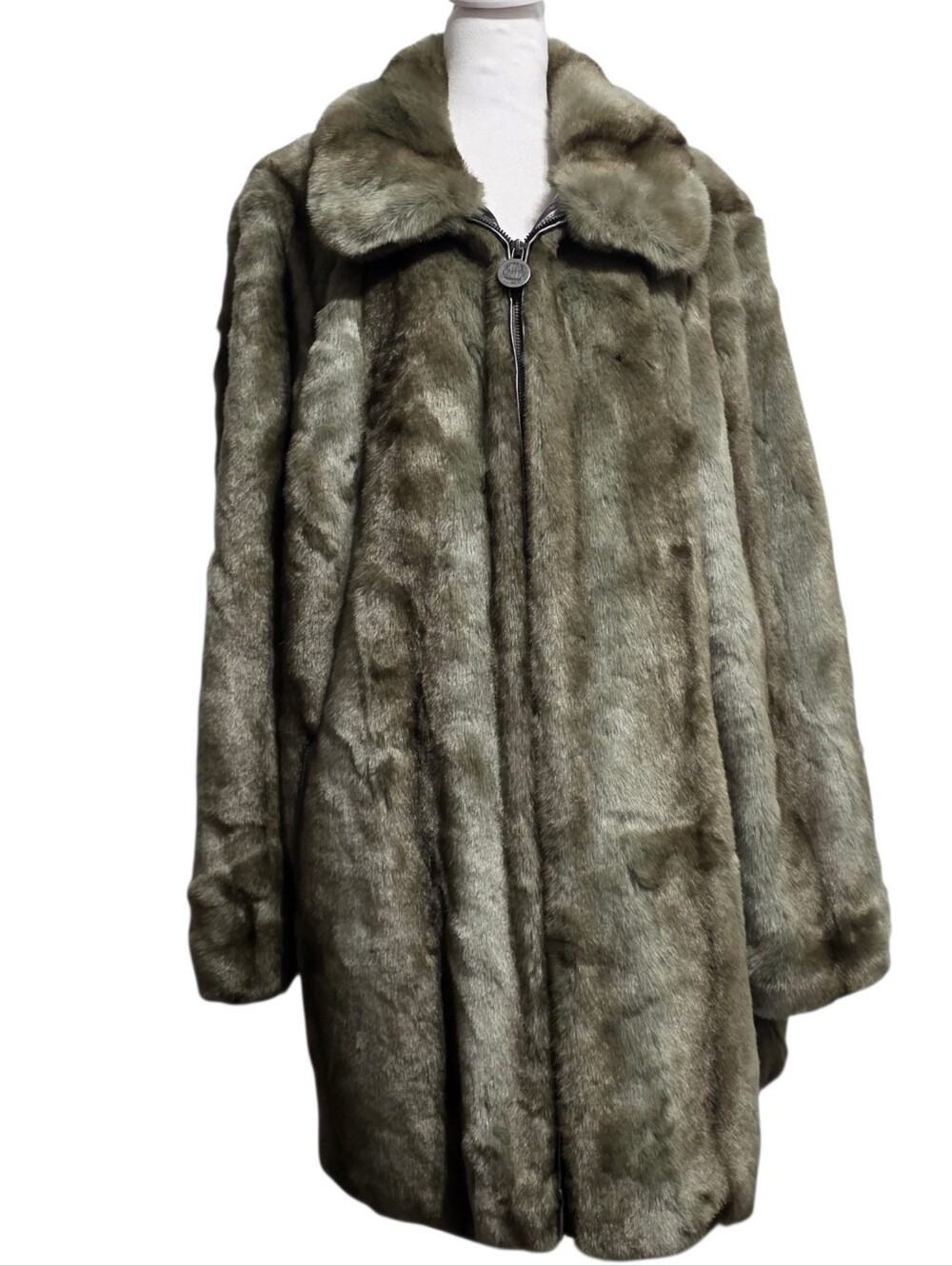 Dennis Basso Madison Ave Faux Fur Coat 3X Black /Grey Luxe Zip Jacket Plus Size